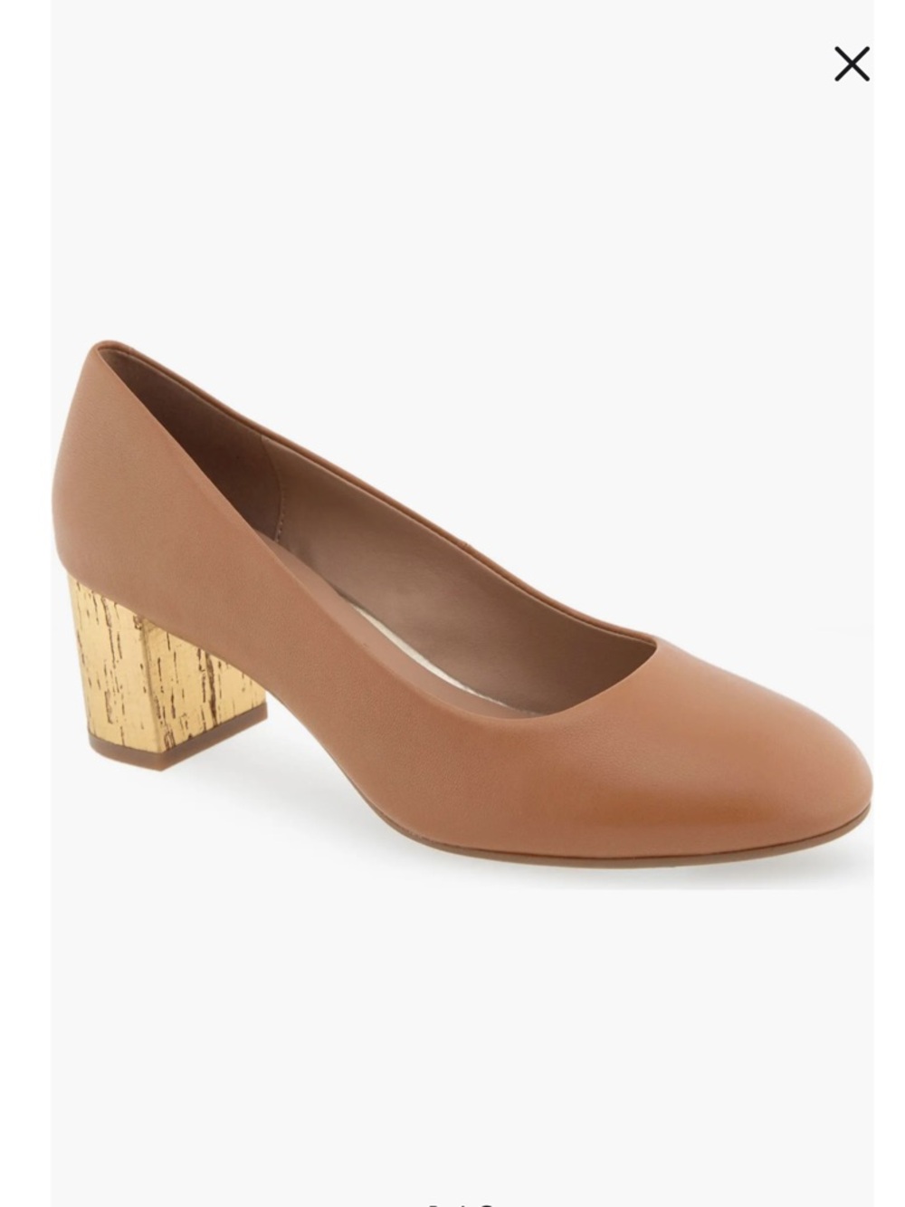 AEROSOLES Tan Block Heel Pump with Textured Gold Heel